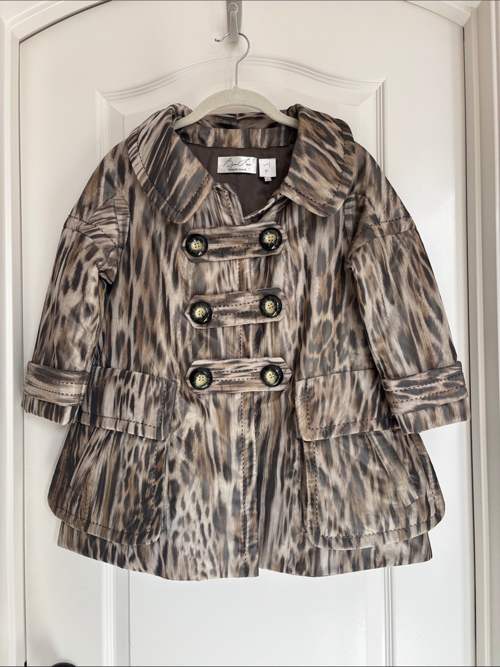 Byron Lars Beauty Mark Coat  -  3/4 sleeve  - Warp Print Leopard  Sz 2